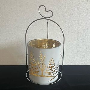 Elegant Gold and White Candle Holder with Heart Accent